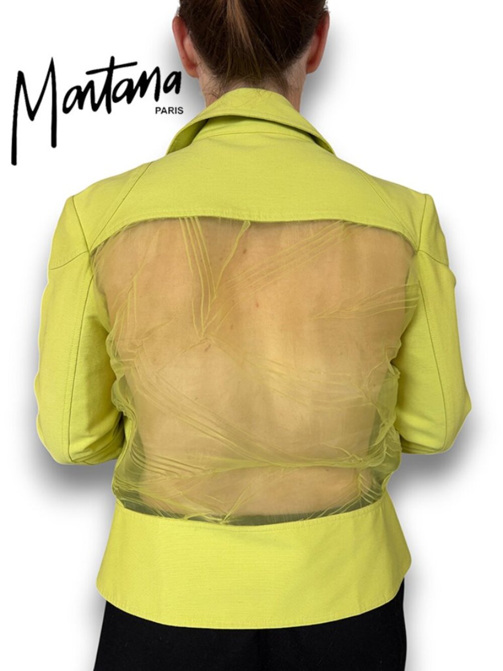 Rare, Vintage Claude Montana Lime Green Cropped Jacket, Sheer Back, Size XS - S